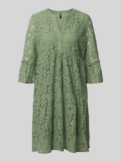 Produktfoto, Loose Fit Spitzenkleid aus Baumwoll-Mix Modell 'HONEY' von Vero Moda, Optik: Unifarben, Spitzen-Muster, knielang, grün