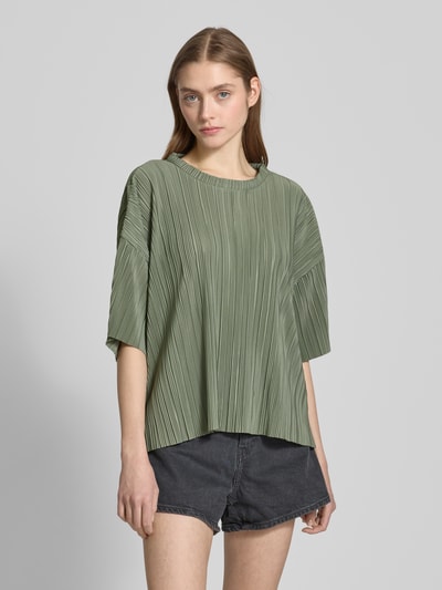 Only Boxy fit T-shirt met plissés, model 'RAVENNA' Rietgroen - 4