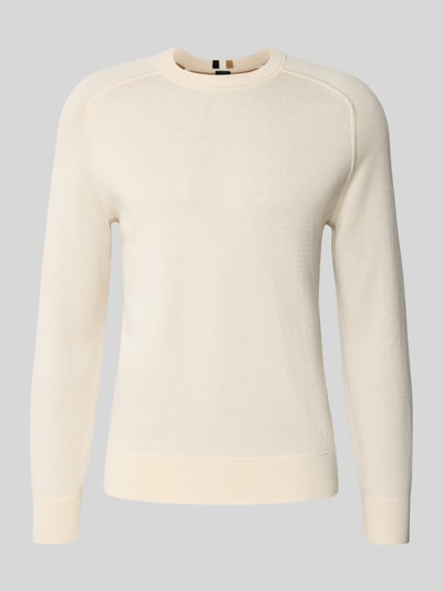 BOSS Regular fit gebreide pullover van een mix van katoen en scheerwol, model 'HIDONEO' Offwhite - 2