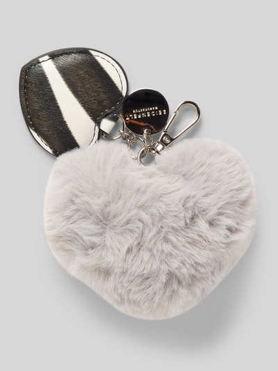 Seidenfelt Schlüsselanhänger mit Kunstfellbesatz Modell 'Double Heart Charm' Hellgrau 1
