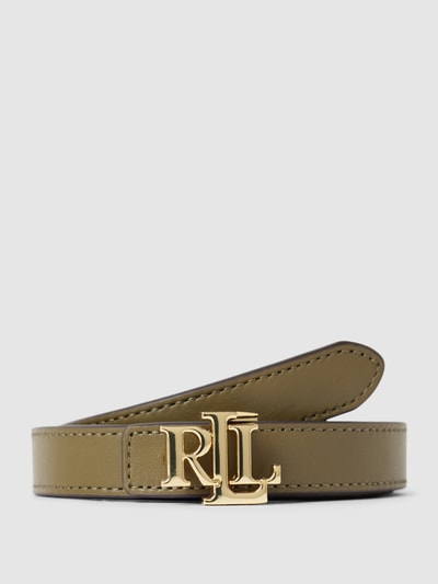 Lauren Ralph Lauren Leren riem met labelapplicatie, model 'REV' Olijfgroen - 1