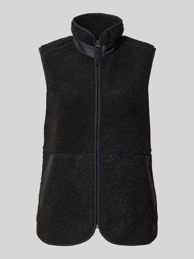 Produktfoto, schwarze Regular Fit Weste mit Strukturmuster Modell 'Siv' von Didriksons, Stehkragen, Reißverschluss, Eingrifftaschen