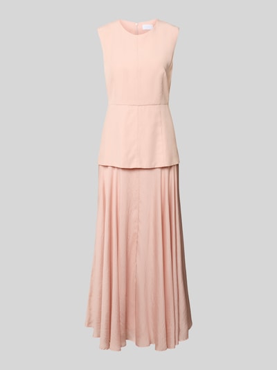 Produktfoto, Maxikleid aus Lyocell-Leinen-Mix mit 2-in-1-Look von Jake*s Collection in zartem Rosa, gerader Schnitt, glatte Textur, Rundhalsausschnitt.