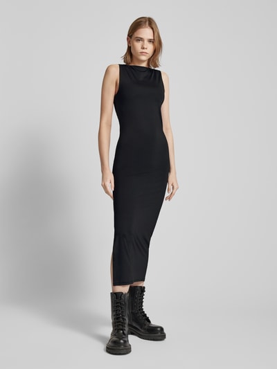 Only Midi-jurk in effen design, model 'LEA' Zwart - 4