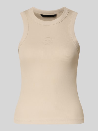 Produktfoto, Slim Fit Tank Top aus Baumwoll-Mix Modell 'SMILE CAISA TANK TOP' von Vero Moda, Optik: Unifarben, Motiv-Stitching, Rundhals, Materialverarbeitung: Feinripp