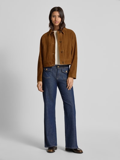 BOSS Orange Kurtka skórzana o kroju regular fit z wykładanym kołnierzem Jasnobrązowy 1