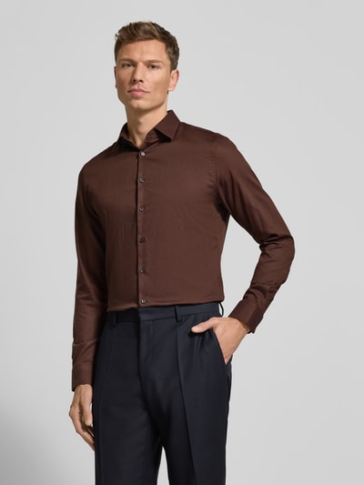 Jake*s Slim fit zakelijk overhemd van katoen met kentkraag Middenbruin - 4