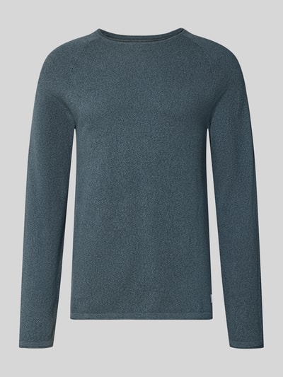Produktfoto, Regular Fit Pullover aus reiner Baumwolle Modell 'Hill' von JACK & JONES in Strick-Optik, Rundhalsausschnitt, blaue Farbe, strukturierte Oberfläche