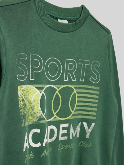 Produktfoto, Regular Fit Sweatshirt aus Baumwoll-Mix von s.Oliver RED LABEL in effen groen met crew neck, motiefprint en geribde boorden, sweatstof