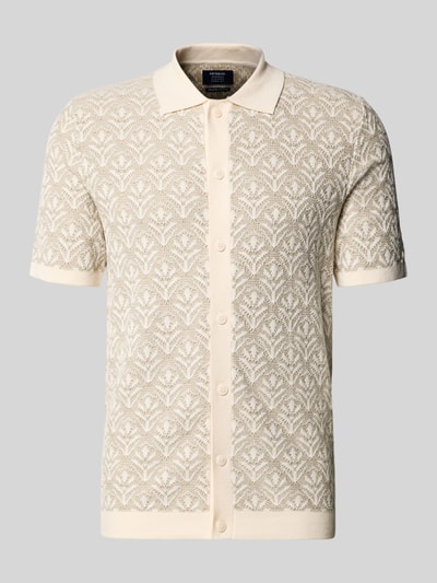 Produktfoto, Strickshirt mit Polokragen und durchgehender Knopfleiste von MCNEAL, Slim-Fit, Allover-Look, 1/2-Arm, beige mit feiner Textur
