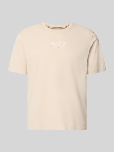 Produktfoto, T-Shirt mit Label-Print und Rundhalsausschnitt van JACK & JONES in beige, puur katoen, regular fit, ruglengte maat M 68 cm