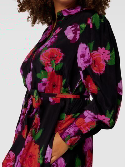 KAFFE Curve PLUS SIZE blousejurk met all-over motief, model 'Florisa' Zwart - 3