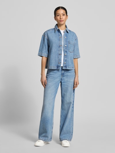 Marc O'Polo Regular Fit Jeansbluse aus Lyocell-Mix mit Leinen und Baumwoll-Anteil Ocean Melange 1