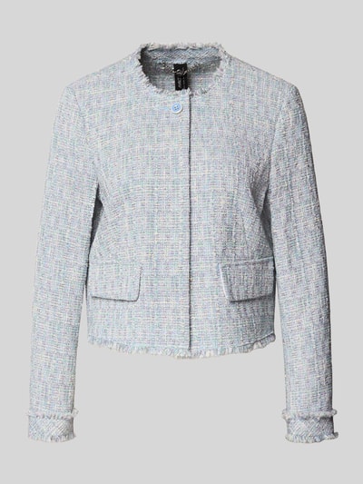Produktfoto, Regular Fit Blazer in Bouclé-Optik von Marc Cain, Damen, Baumwoll-Mix, Pattentaschen, Rundhalsausschnitt, hell meliert.