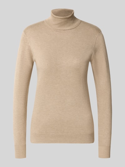 Productfoto, Slim Fit Strickpullover aus Viskose-Mix Modell 'Morla' van b.young in beige met rolkraag en elastische boorden, dames