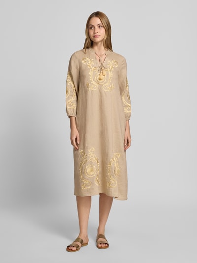Emily Van den Bergh Tunikakleid aus Leinen mit Stitchings Sand 4