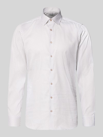 Produktfoto, Slim Fit Businesshemd aus Baumwoll-Mix mit Kentkragen von OLYMP Level Five, weiß gemustert, Sportmanschetten, langärmelig, durchgehende Knopfleiste, Rückenlänge 80 cm, Schulterbreite 44 cm, Ärmellänge 67 cm