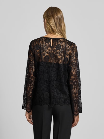 PIECES Regular fit blouse met lange mouwen van kant, model 'OLLINE' BLACK - 5