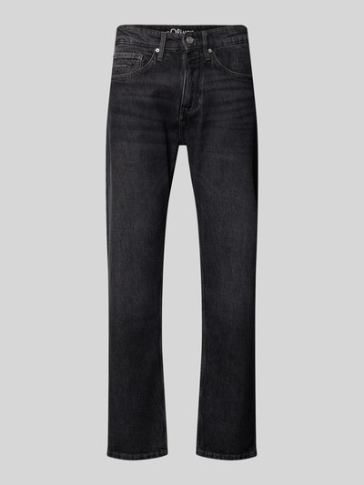 Produktfoto, Straight Fit Jeans aus Baumwoll-Mix von s.Oliver RED LABEL in dunklem Grau mit sichtbarer Textur und gerader Beinform. Herren Straight Fit Jeans von s.Oliver RED LABEL