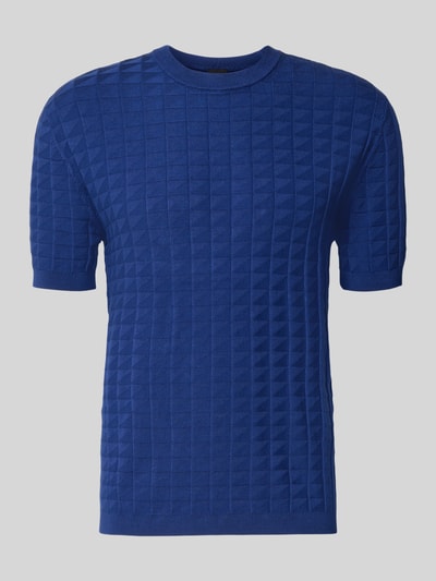Produktfoto, Strickshirt aus Viskose-Mix mit Strukturmuster von Armani Exchange in intensivem Blau, Slim Fit, Rundhalsausschnitt, geometrische Textur