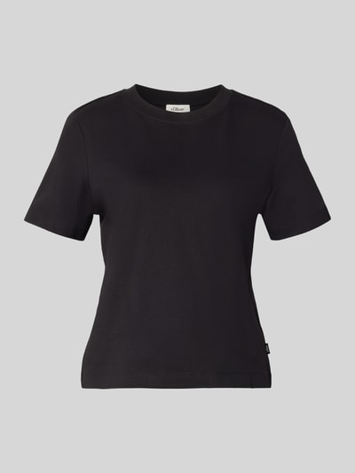 Produktfoto, Regular Fit T-Shirt aus reiner Baumwolle von s.Oliver RED LABEL in Schwarz, schlichte Optik, glatte Textur vor grauem Hintergrund