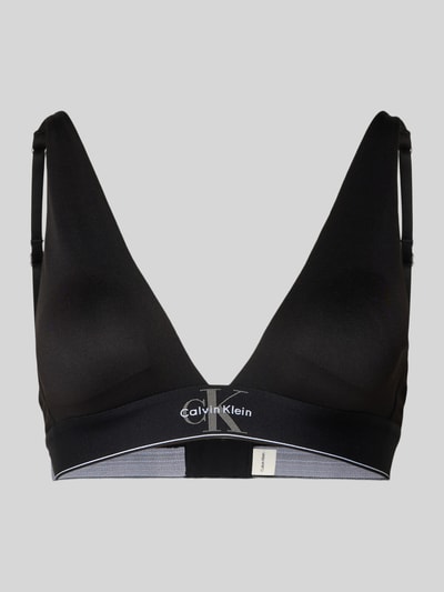Produktfoto, schwarzer Slim Fit BH mit Logo-Stitching von Calvin Klein Underwear, elastischer Material-Mix, Hakenverschluss, verstellbare Träger