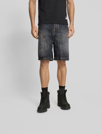 Evisu Loose Fit Jeansshorts mit Kontrastnähten BLACK 4