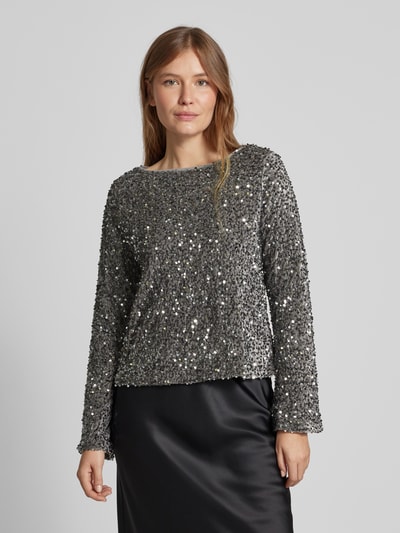 Vero Moda Loose Fit Langarmshirt mit U-Boot Ausschnitt und Pailletten Modell 'BELLA' Anthrazit 4