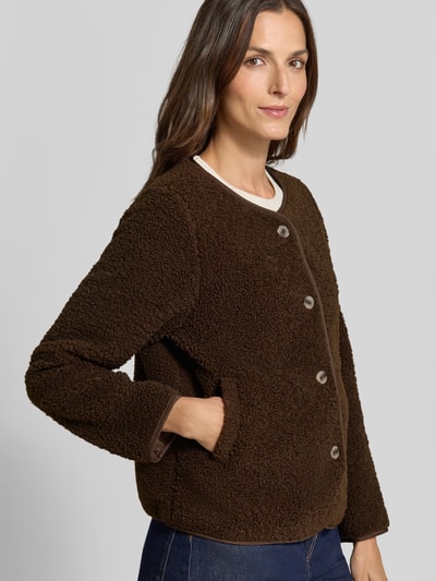 VILA Regular Fit Teddyjacke mit Knopfleiste Modell 'ADA' Dunkelbraun 3