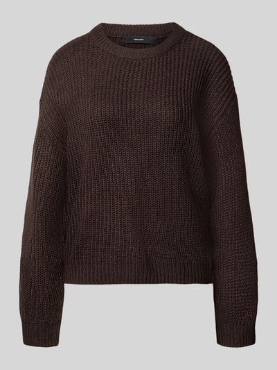 Produktfoto, dunkelbrauner Strick, grobe Textur, klassischer Schnitt, Regular Fit Pullover mit Crew Neck Modell 'LEA' von VERO MODA, Damen Pullover