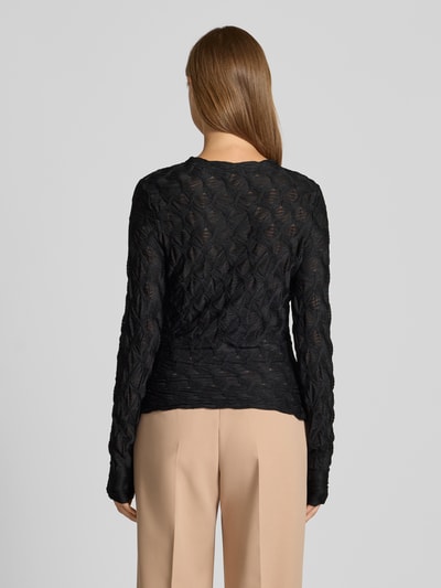 Jake*s Collection Shirt met lange mouwen, structuurmotief en ronde hals Zwart - 5