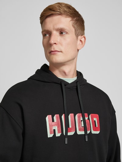 HUGO Hoodie met labelprint, model 'Diqerio' Zwart - 3