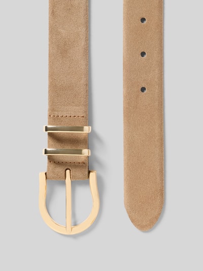 Produktfoto, Gürtel aus echtem Rindsleder in Velours-Optik von Weinmann, schmale Passform, sandfarben, goldene Dornschließe, Breite 3 cm