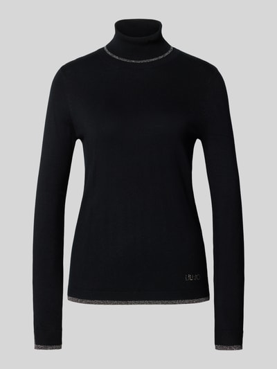 Produktfoto, schwarzes Slim Fit Longsleeve aus Viskose-Mix Modell 'MAGLIA CHIUSA' von Liu Jo White mit Stehkragen und Logo-Detail