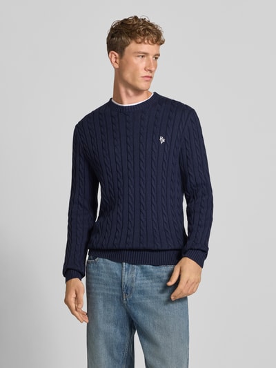 REVIEW Slim Fit Strickpullover aus reiner Baumwolle mit Zopfmuster Marine 4