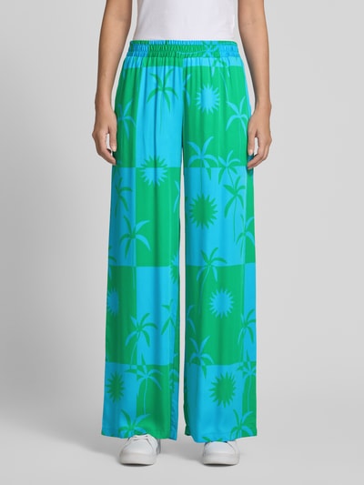 Milano Italy Straight leg stoffen broek met elastische band Bleu - 4