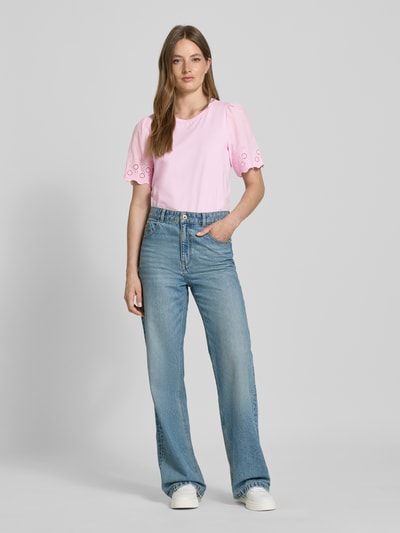 Vila T-shirt met broderie anglaise, model 'CELIANA' Roze - 1