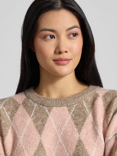 FREE/QUENT Gebreide pullover met ronde hals, model 'Grsargyle' Lichtroze - 3