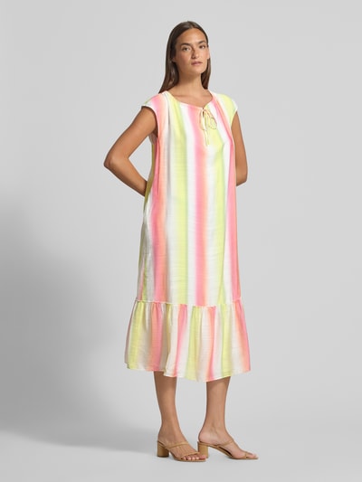 Marc Cain Midikleid mit Schlüsselloch-Ausschnitt und Volantsaum Pink 1
