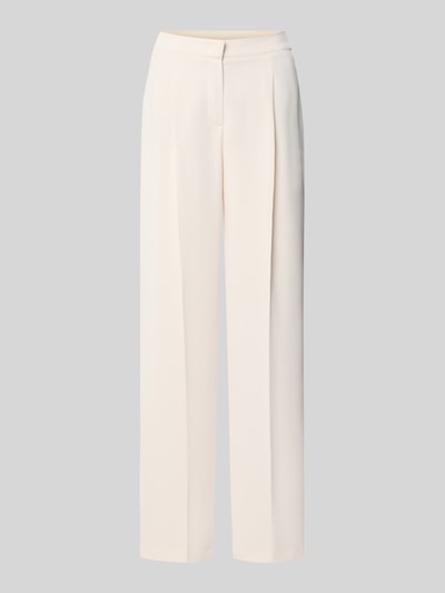 Produktfoto, Hose mit Bügelfalten Modell 'WILLOW O' von Raffaello Rossi in hellem Beige, Regular Fit, glatte Oberfläche, frontal vor grauem Hintergrund, Damenhose mit Eingrifftaschen, Bundweite 40 cm, Innenbeinlänge 85 cm bei Größe 36.