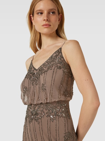 LACE & BEADS Avondjurk met pailletten en siersteentjes Taupe - 3