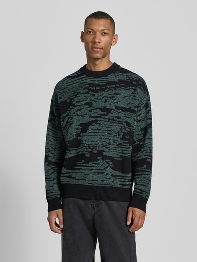 BOSS Orange Krój regular fit sweter dzianinowy z graficznym wzorem żakardowym model 'Andscape' Czarny 4