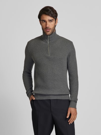 Jack & Jones Premium Strickpullover mit Troyer-Kragen Modell 'RBLALIAM' Anthrazit 4