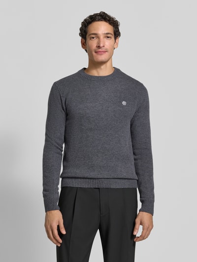MCNEAL Slim Fit Strickpullover aus reiner Wolle mit Label-Stitching Mittelgrau Melange 4