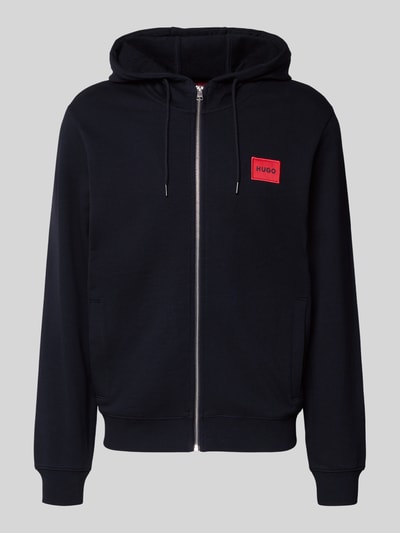 Produktfoto, Sweatjacke aus Baumwolle Modell 'Daple212' von HUGO, puur katoen, los model, capuchon met tunnelkoord, labelpatch, zij-steekzakken, ritssluiting, ruglengte maat XXL 77 cm, mouwlengte maat XXL 74 cm, effen zwart, rechte vormen, zachte textuur