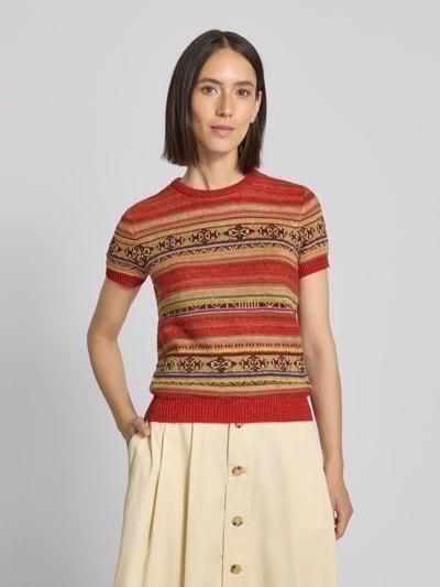 Lauren Ralph Lauren Regular Fit Strickpullover aus Baumwoll-Leinen-Mix Rot Melange 4