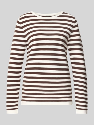Produktfoto, braun-weiß gestreifter Regular Fit Pullover aus reiner Baumwolle von Tom Tailor, Damen Pullover von Tom Tailor, strukturierte Oberfläche