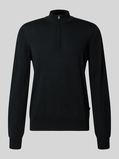 Produktfoto, Regular Fit Sweatshirt aus reiner Schurwolle mit Troyer-Kragen von MAERZ Muenchen in Schwarz, elastische Abschlüsse, glatte Textur