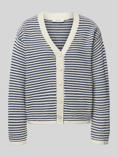 Produktfoto, Cardigan mit V-Ausschnitt Modell 'MIKALA' von B.Young aus reiner Baumwolle, Relaxed-Fit, Knopfleiste, navy-weiß gestreift.