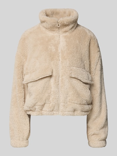 Produktfoto, Loose Fit Fleecejacke mit Stehkragen Modell 'ANNA CONTACT' von Only, beige, unifarben, Kunstwebfell, elastische Abschlüsse